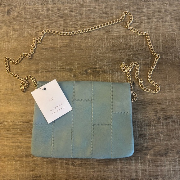 LC Lauren Conrad Handbags - LC Lauren Conrad Light Blue Crossbody Bag with Gold Chain